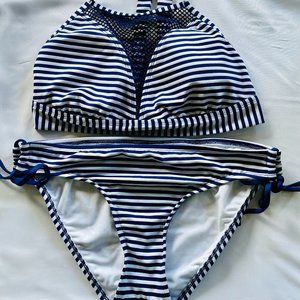 Size XL: 2 Piece Swim - Navy and White Stripe
